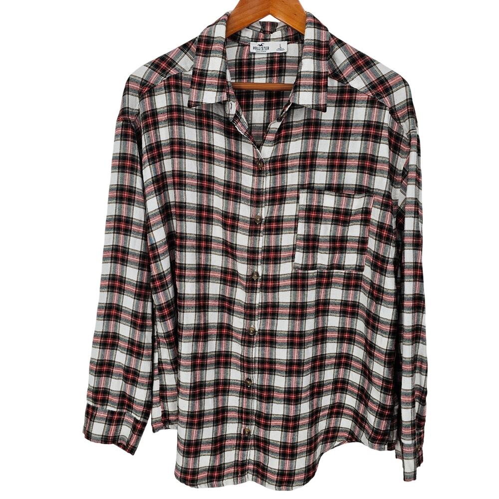 Hollister Plaid Flannel Button Up Shirt Large Holiday 90s Grunge Outdoor Street
